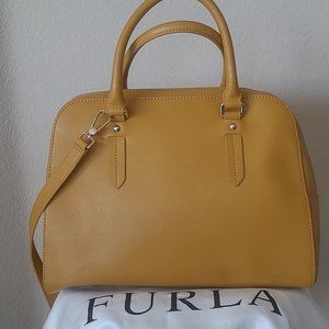 FURLA Mustard Saffiano Leather Convertable Satchel